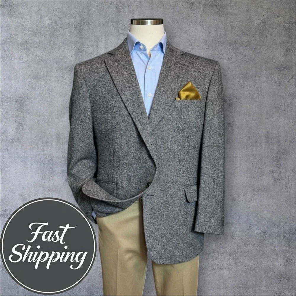 Vintage BARRINGTON TWEED WOOL Men's 44S Gray Blazer Sport Coat Two Button Jacket